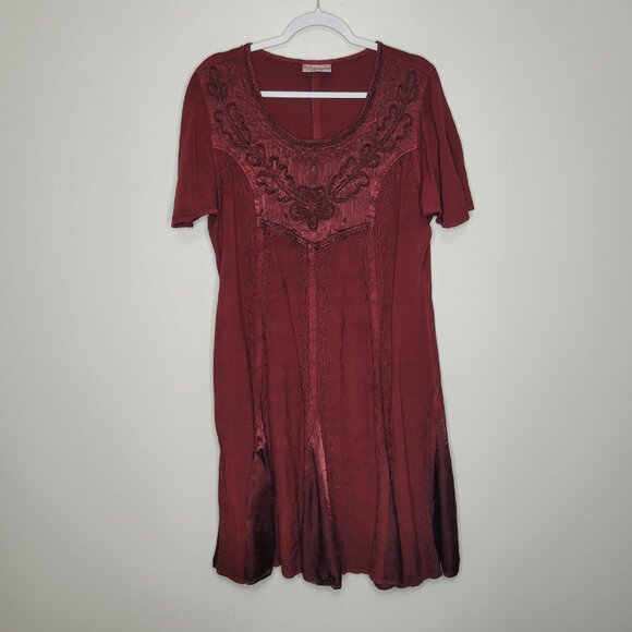 Holy Clothing dark red embroidered short renaissance tie back dress xl/1x - Picture 1 of 12